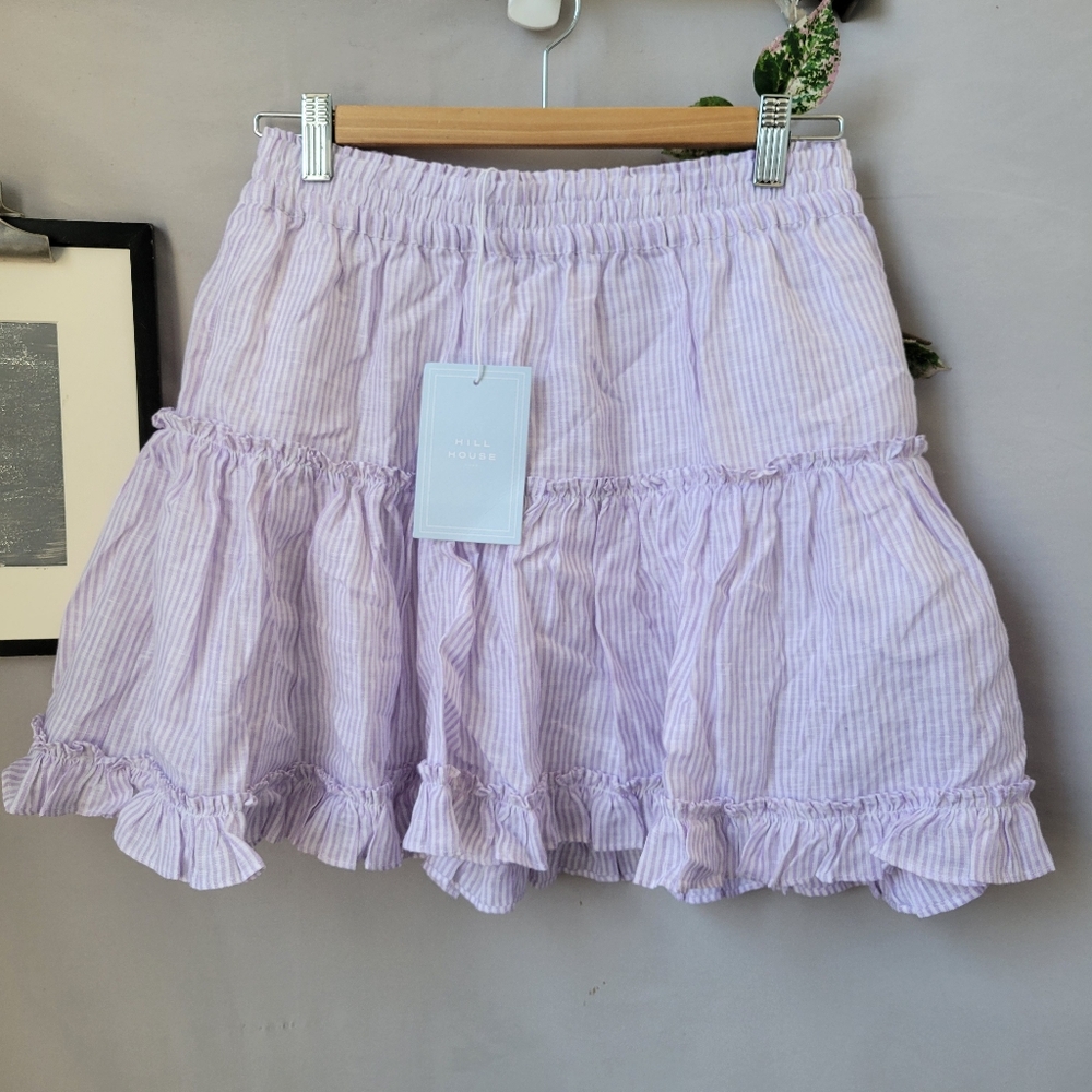 NEW Hill House Linen Paz Stripe Mini Skirt Lilac Stripe L